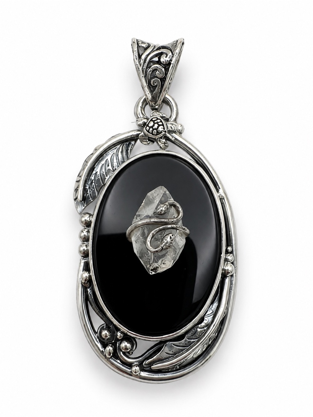 Herkimer Diamond Obsidian Handmade Turtle Pendant
